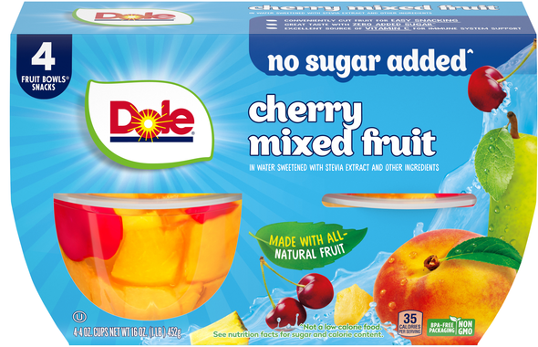 Dole No Sugar Added Cherry Mixed Fruit Cups in Stevia Sweetened Water 4 ct