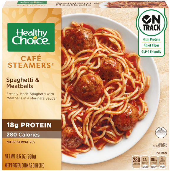 Healthy Choice Cafe Steamers Spaghetti & Meatballs 19g Protein Frozen Meal