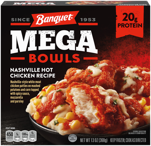 Banquet MEGA Bowls Nashville Hot Chicken 20g Protein Frozen Meal
