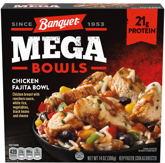 Banquet MEGA Bowls Chicken Fajita 21g Protein Frozen Meal