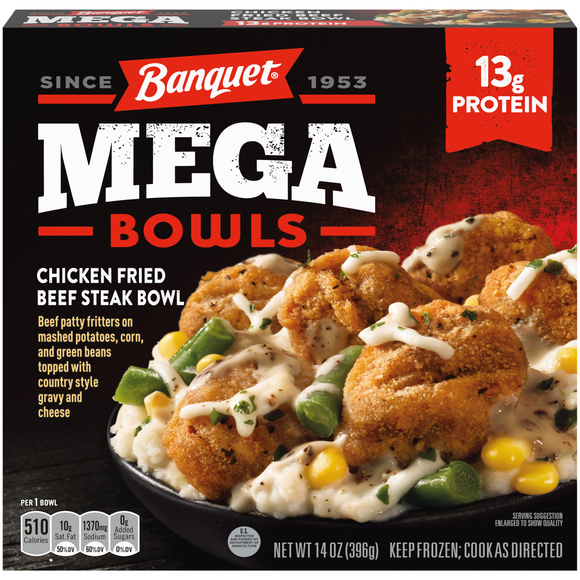 Banquet MEGA Bowls Chicken Fried Beef Steak 13g Protein Frozen Meal