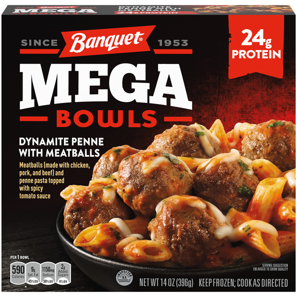 Banquet MEGA Bowls Dynamite Penne with Meatballs 24g Protein Frozen Meal