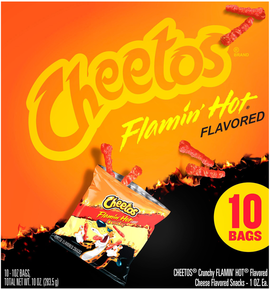 Cheetos Cheese Flavored Snacks Crunchy Flamin' Hot - 10 ct