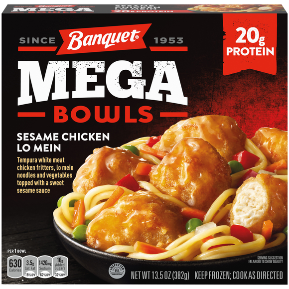 Banquet MEGA Bowls Sesame Chicken Lo Mein 20g Protein Frozen Meal