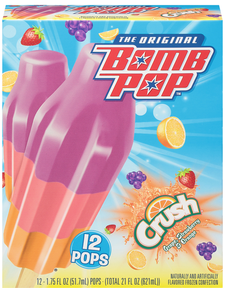 Bomb Pop Crush Grape Strawberry & Orange Ice Pops - 12 ct