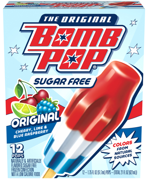 Bomb Pop Sugar Free Original Cherry Lime & Blue Raspberry Ice Pops - 12 ct