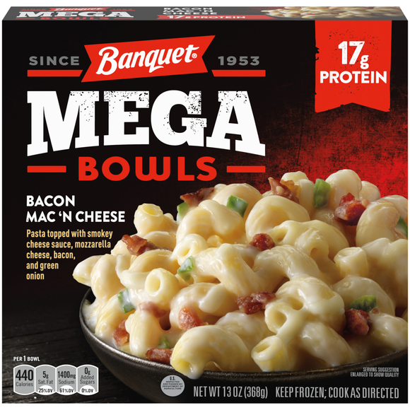 Banquet MEGA Bowls Bacon Mac 'N Cheese 17g Protein Frozen Meal