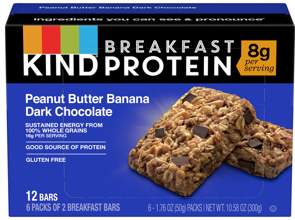 KIND Peanut Butter Banana Dark Chococolate Protein Breakfast Bars - 6 ct