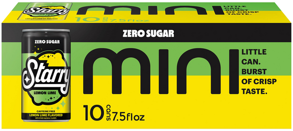Starry Zero Sugar Lemon Lime Soda Mini Caffeine Free - 10 pk