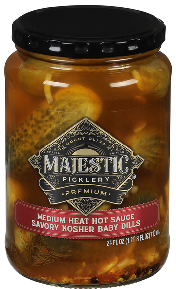 Mt. Olive Majestic Picklery Medium Heat Hot Sauce Kosher Baby Dill Pickles