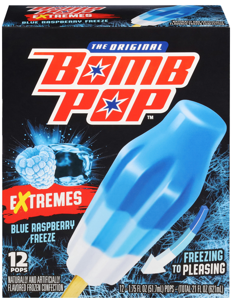 Bomb Pop Extremes Blue Raspberry Freeze Ice Pops - 12 ct