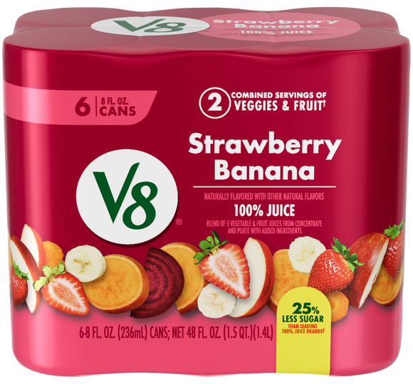 V8 Strawberry Banana 100% Vegetable & Fruit Blend Juice - 6 pk