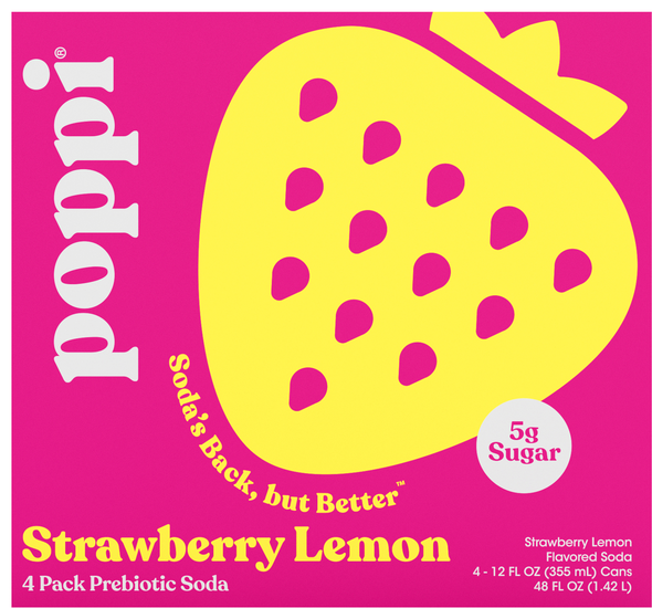 Poppi Strawberry Lemon Prebiotic Soda - 4 pk