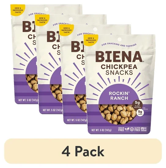 (4 pack) Biena Rockin' Ranch Chickpea Snacks, 5 oz