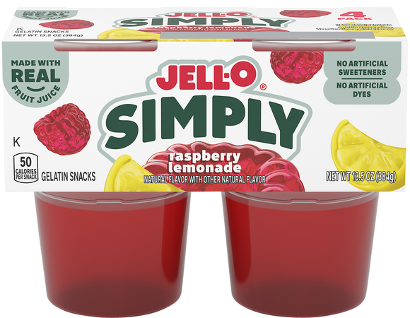 Jell-O Simply Raspberry Lemonade Gelatin Snack Cups - 4 ct