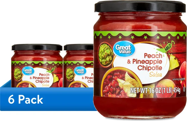 (6 pack) Great Value Peach & Pineapple Chipotle Salsa, 16 oz