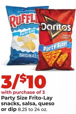 Party Size Frito-Lay snacks, salsa, queso or dip