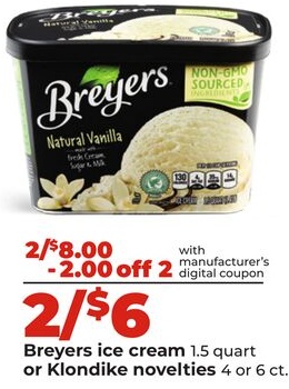 Breyers ice cream or Klondike novelties