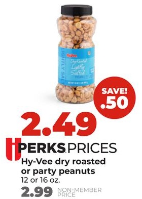 Hy-Vee dry roasted or party peanuts