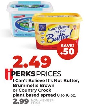 I Can't Believe It's Not Butter, Brummel & Brown or Country Crook plant based spread