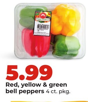 Red, yellow & green bell peppers