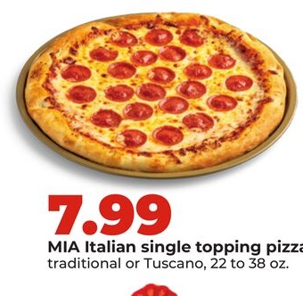 MIA Italian single topping pizza