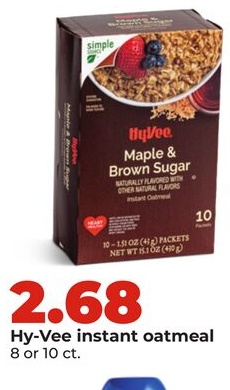 Hy-Vee instant oatmeal