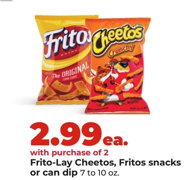 Frito-Lay Cheetos, Fritos snacks or can dip