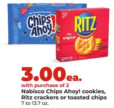 Nabisco Chips Ahoy! cookies, Ritz crackers or toasted chips