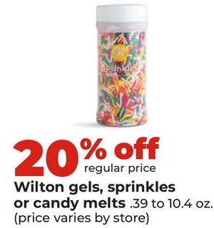 Wilton gels, sprinkles or candy melts