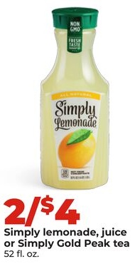 Simply lemonade, juice or Simply Gold Peak tea