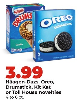 Häagen-Dazs, Oreo, Drumstick, Kit Kat or Toll House novelties
