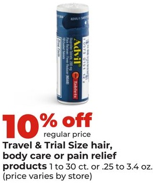 Travel & Trial Size hair, body care or pain relief products