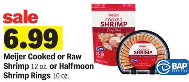 Meijer Cooked or Raw Shrimp 12 OZ. or Halfmoon Shrimp Rings 10 oz.