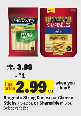 Sargento String Cheese or Cheese Sticks 7.5-12 oz. or Shareables* 6 oz.