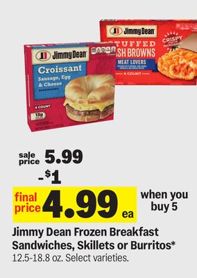 Jimmy Dean Frozen Breakfast Sandwiches, Skillets or Burritos*