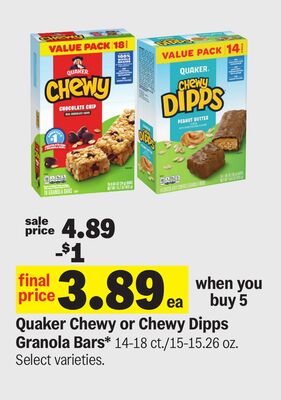 Quaker Chewy or Chewy Dipps Granola Bars*