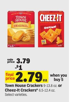 Town House Crackers 9-13.8 oz. or Cheez-It Crackers* 6.5-12.4 oz.