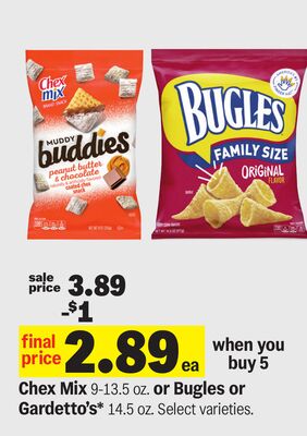 Chex Mix 9-13.5 oz. or Bugles or Gardetto's® 14.5 oz.