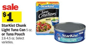 StarKist Chunk Light Tuna Can 5 oz. or Tuna Pouch 2.6-4.5 oz.