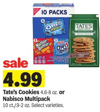 Tate's Cookies 4.6-8 oz. or Nabisco Multipack 10 ct./.9-2 oz.