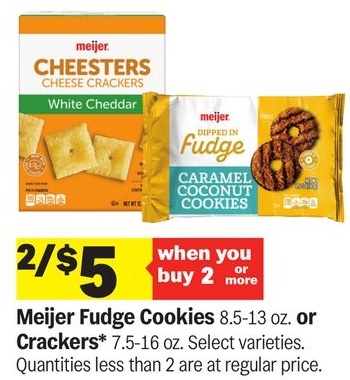 Meijer Fudge Cookies 8.5-13 oz. or Crackers* 7.5-16 oz.