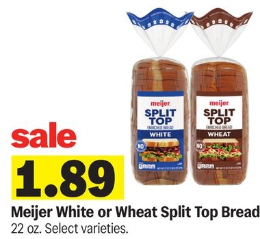 Meijer White or Wheat Split Top Bread