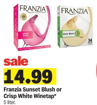 Franzia Sunset Blush or Crisp White Winetap*