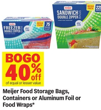 Meijer Food Storage Bags, Containers or Aluminum Foil or Food Wraps*