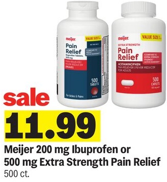 Meijer 200 mg Ibuprofen or 500 mg Extra Strength Pain Relief