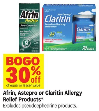 Afrin, Astepro or Claritin Allergy Relief Products*