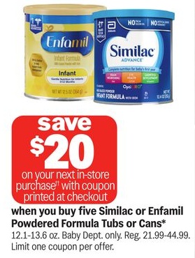 Similac or Enfamil Powdered Formula Tubs or Cans*