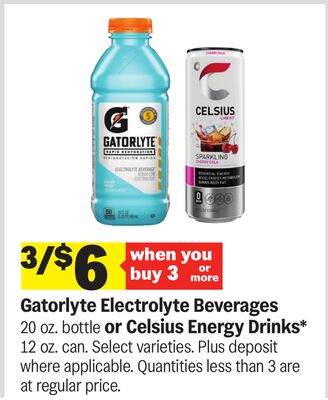Gatorlyte Electrolyte Beverages 20 oz. bottle or Celsius Energy Drinks*
