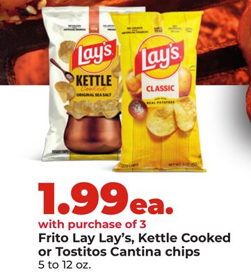 Frito Lay Lay's, Kettle Cooked or Tostitos Cantina chips